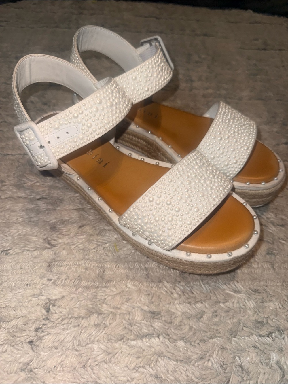 Gianni Bini Keegan Four Pearl Embellished Oversized Buckle Platform